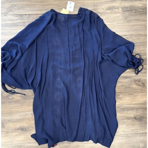 Entro Boho Crochet Trim Tie Open Front Kimono Duster XL Cover Up Patchwork NWT - Picture 3 of 9